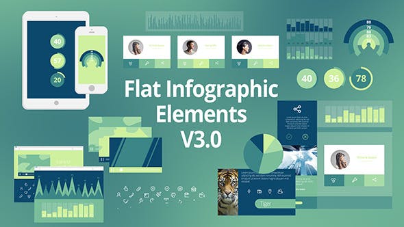 AE模板：信息数据报表MG动画 VideoHive Flat Infographic Elements V3.0