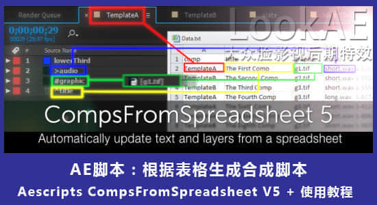 AE脚本-根据电子表格生成合成图层 CompsFromSpreadsheet 5.1.5 + 使用教程
