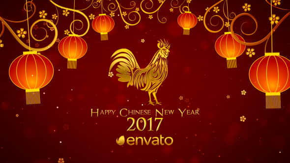 AE模板：2017中国鸡年金色粒子春节片头动画 Chinese New Year Wishes