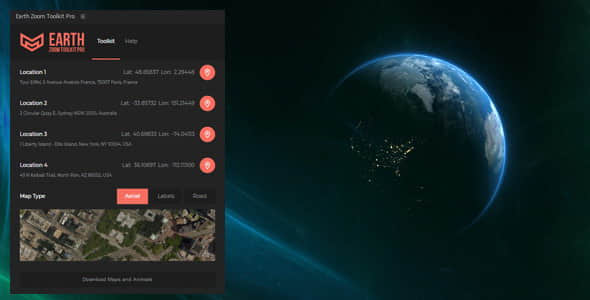 AE脚本：地球俯冲推拉聚焦地点动画 Earth Zoom Toolkit Pro插图