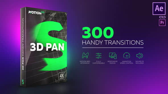 AE脚本+模板：300个三维空间摄像机旋转无缝转场效果 3D Transitions
