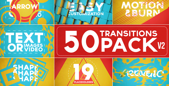AE模板：50种图形折叠分割转场效果包 50 Transitions Pack with Opener