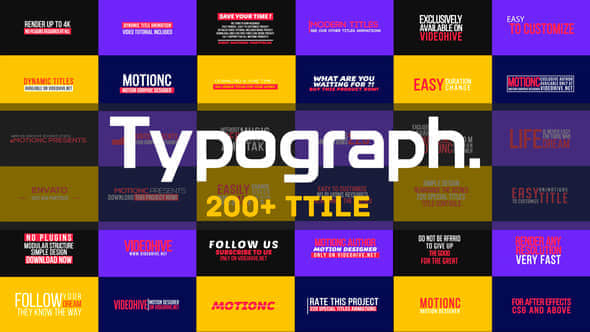 AE模板-200个文字标题排版动画展示包 Typograph