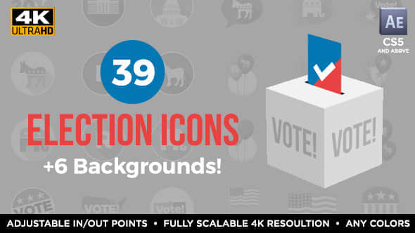 AE模板：39个扁平化图标MG动画元素 39 Flat USA Election Icons