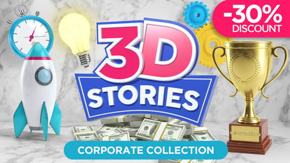 AE模板：三维Icon图标MG动画元素包 3D STORIES 