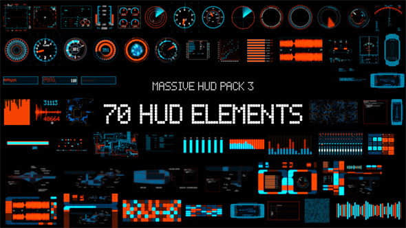 AE模板：70种HUD高科技UI界面元素动画 Massive HUD Pack 3