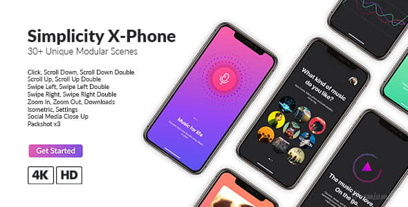 AE模板：手机界面点击APP应用程序宣传展示动画 Simplicity X-Phone Promo