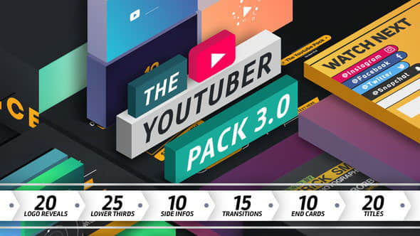AE模板：网络视频栏目LOGO字幕条标题图文包装 The YouTuber Pack 3.0