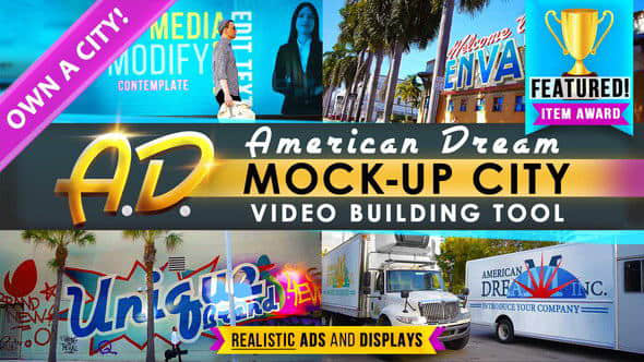 AE模板：城市街道马路汽车店招广告牌跟踪替换场景动画 AD - City Titles Mockup Business Intro
