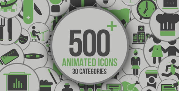 AE模板：500个扁平化MG图标动画 Animated Icons 500+
