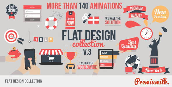 AE模板：140种扁平化设计商务生活MG动画元素 Flat Design V3