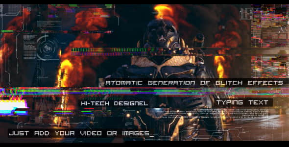 AE模板：故障干扰画面破损图文效果展示 Glitch Auto Generation and Typing