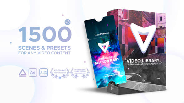 AE脚本：1500种视频特效包装动画预设 Video Library V3 Win/Mac