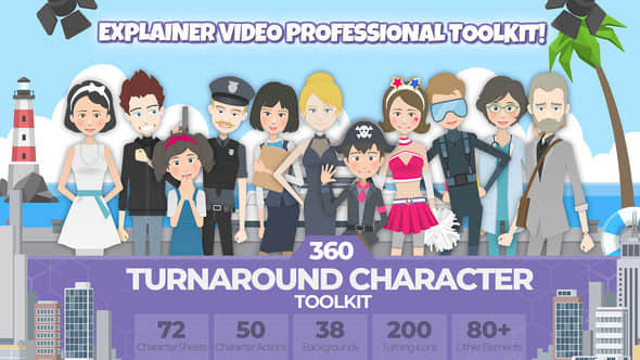 AE模板-360度可旋转卡通人物角色场景MG动画包 360 Turnaround Character Toolkit