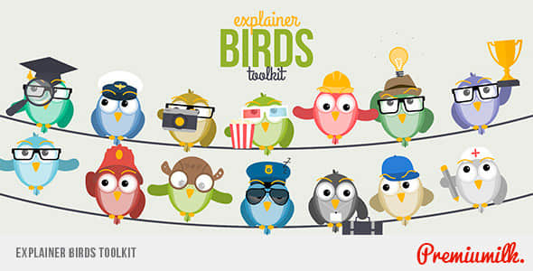 AE模板-可爱卡通小鸟MG动画素材包 Explainer Birds Toolkit