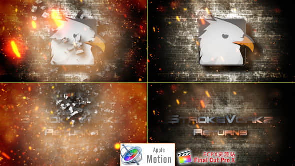 Apple Motion模板：火星粒子冲击LOGO片头 Cinematic Fire Impact Logo