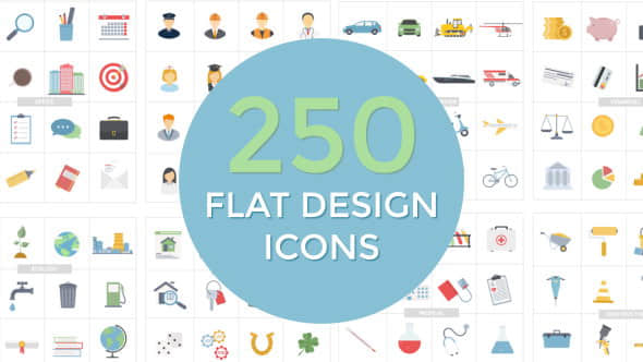 AE模板：250个扁平化图标MG动画 Flat Design Icons
