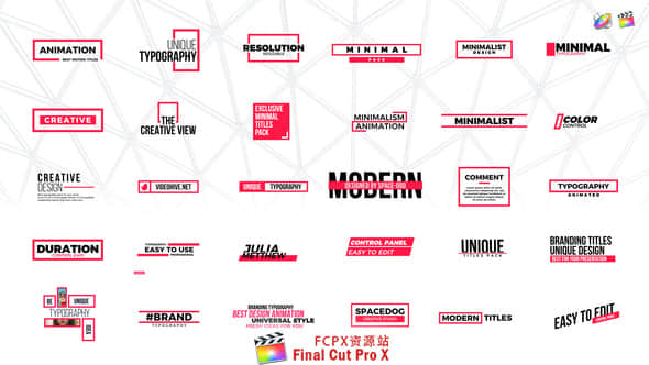 FCPX插件：30个迷你现代商务风格字幕标题动画 Minimal Titles
