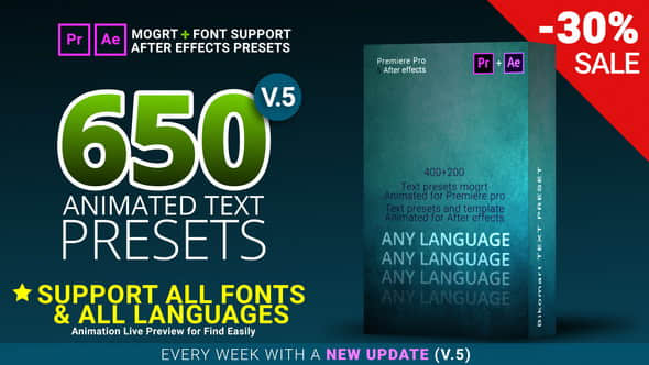 AE模板+Premiere预设：650个文字标题动画预设 650 Text Presets