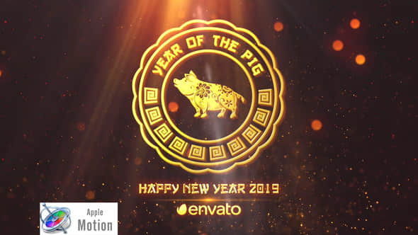 Apple Motion模板：2019新春猪年LOGO片头 Chinese New Year 2019