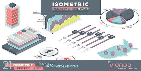 AE模板：550个等距视图信息数据报表动画包 Isometric Infographics Bundle