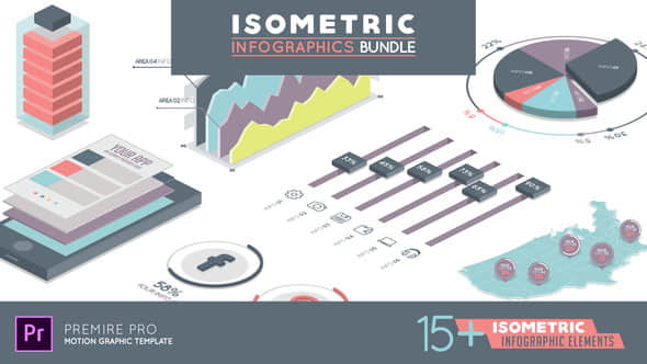 PR预设：等距视图信息数据报表动画包 Isometric Infographics Bundle