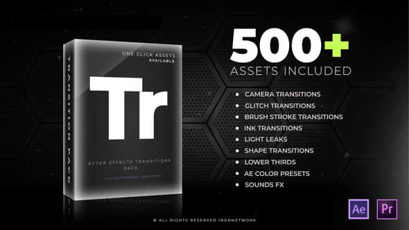 AE模板-500个炫光水墨信号干扰笔刷图形遮罩视频转场 Transitions