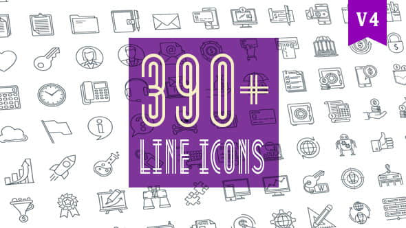 AE模板：390个线条风格Icons图标动画包 Line Icons Pack 390 Animated Icons