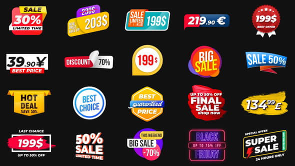 AE模板-商店淘宝商城降价促销标签动画 Animated Labels Prices