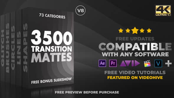 4K视频素材：3500个多类型遮罩蒙板转场过渡动画Ultimate Transition Mattes Pack v8（含AE模板工程）