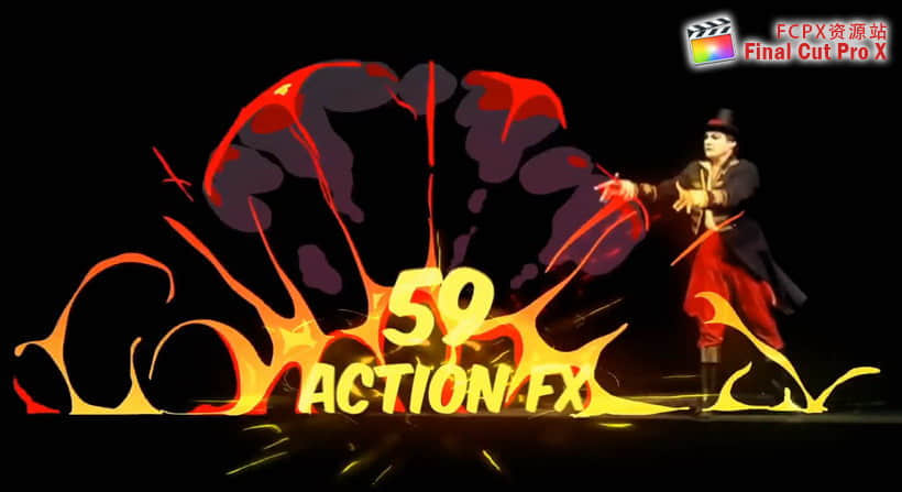 FCPX插件：59个卡通能量爆炸水流火焰烟雾MG动画元素