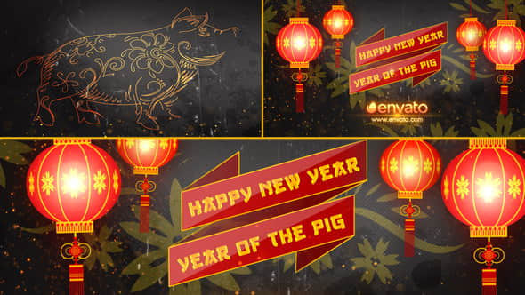 AE模板：中国2019新春猪年喜庆灯笼片头Chinese New Year Opener 2019