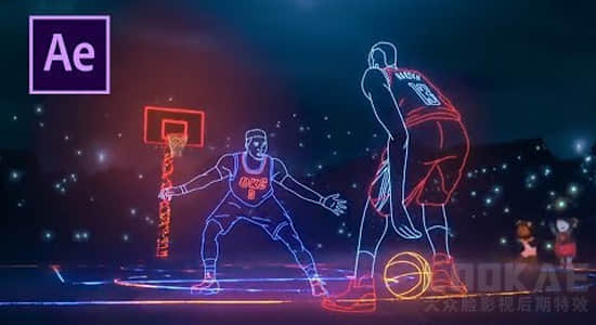 AE教程：炫酷人物轮廓描边发光线条特效制作 NBA Lights