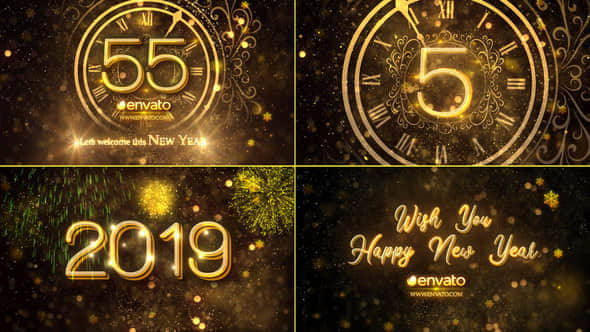 AE模板：金色华丽粒子2019新年倒计时片头New Year Countdown 2019