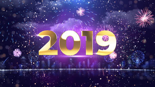 AE模板：豪华金色绚丽粒子时钟2019新年倒计时片头 New Year Countdown