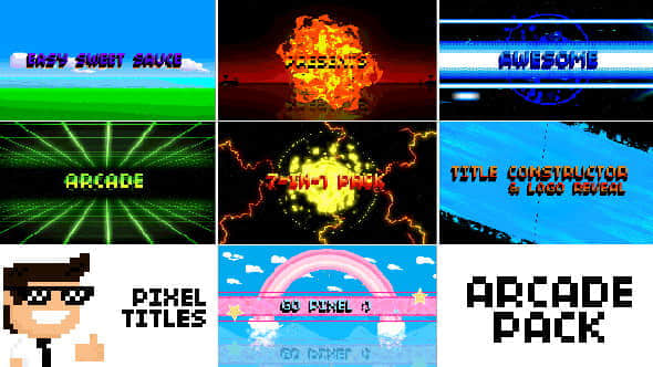 AE模板：80年代游戏风格像素化文字标题LOGO片头 Pixel Titles & Logo Constructors 