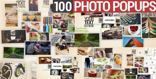 AE模板 - 100张图片照片展示相册片头 100 Photo Popups