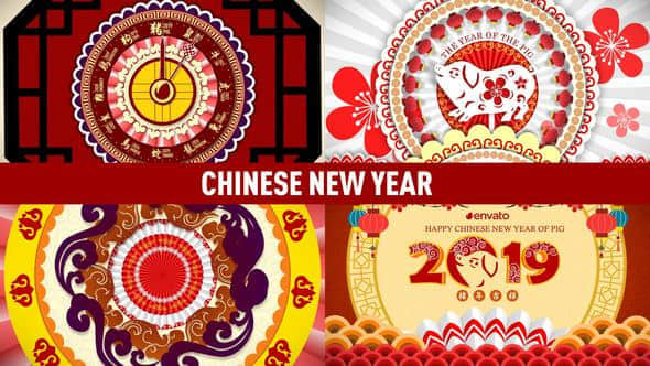 AE模板-中国剪纸画风格2019新春猪年快乐动画片头Chinese New Year Opener of 2019