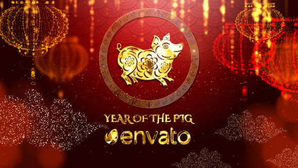 AE模板-金色粒子2019中国新春猪年文字标题片头 Chinese New Year