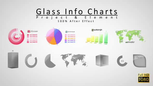 AE模板 - 玻璃透明质感信息数据介绍展示动画 Glass Info Charts