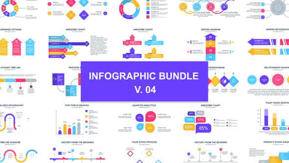 AE模板 - 150个炫彩圆环扇形箭头柱状图信息数据图表动画包 Infographic Bundle