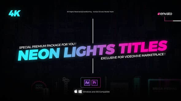 AE模板+PR预设 - 15种霓虹灯照亮发光文字标题动画Neon Lights Titles 4K
