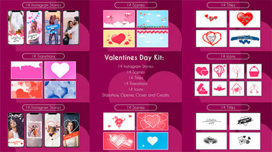 AE模板-浪漫情人节可爱卡通元素动画包 Valentine Kit