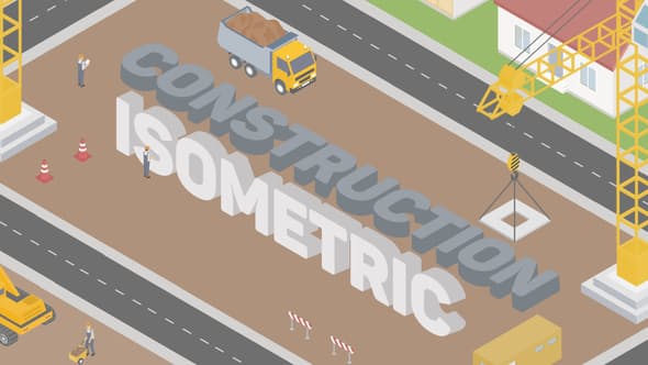 AE模板-三维等距建筑施工场地劳动人民扁平化MG动画场景元素Construction Isometric