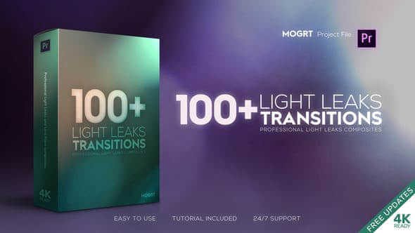 Pr预设-101种漂亮炫光视频转场动画Light Leaks Transitions MOGRT
