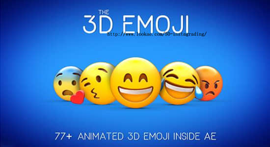 AE模板-79个聊天社交可爱有趣卡通3D Emoji表情动画（需要Element 3D插件）