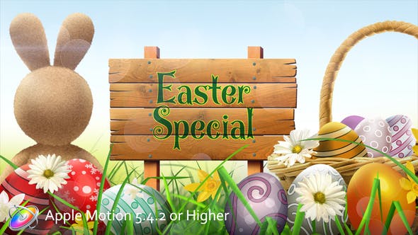 Apple Motion模板-卡通可爱花丛图文展示开场 Easter Special Promo