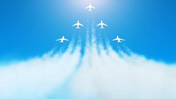 AE模板-空中多架飞机喷雾拖尾LOGO展示片头Fly Away Ident