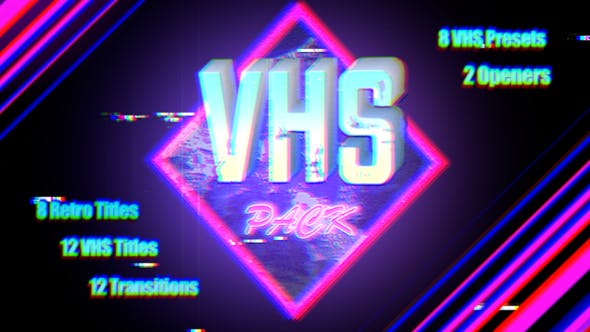 FCPX插件-八十年代复古录像机效果转场文字标题特效 VHS Pack