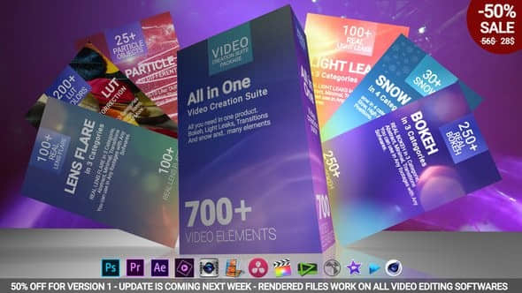AE模板+PR预设：700个调色转场炫光光效特效预设包700 Video Creation Suite V2